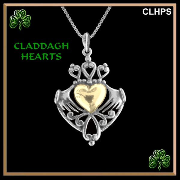 14K Yellow Gold Small Irish Claddagh Hands Heart Pendant Charm